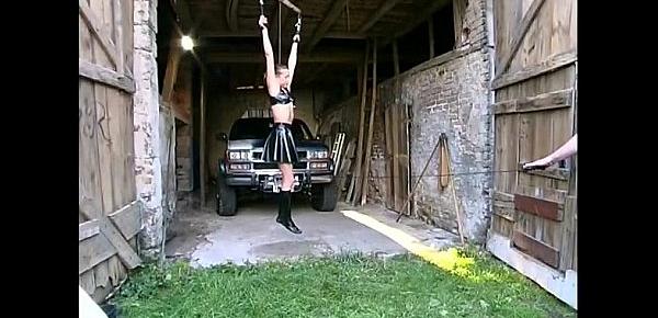  Tied up girl gets dirty outdoors